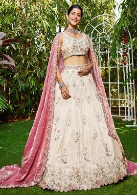 Pink Sequin Embroidered Tissue Lehenga Set With Dupatta