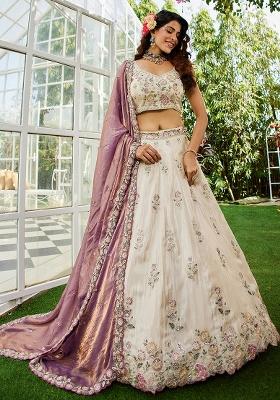 Purple Sequin Embroidered Tissue Lehenga Set With Dupatta