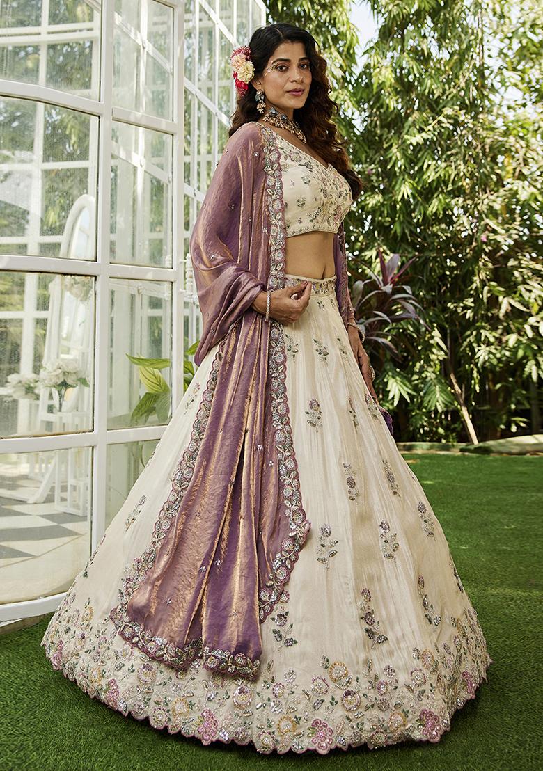 Purple Sequin Embroidered Tissue Lehenga Set With Dupatta