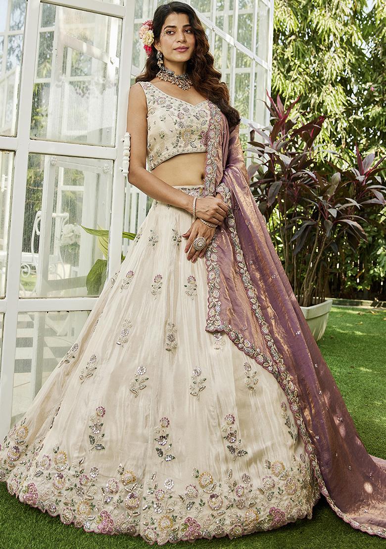 Purple Sequin Embroidered Tissue Lehenga Set With Dupatta
