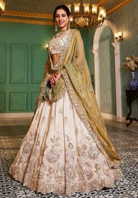 Green Sequin Embroidered Tissue Lehenga Set With Dupatta