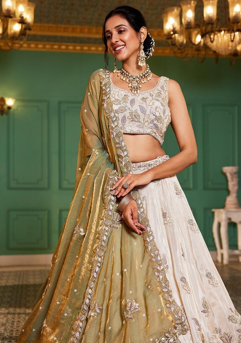 Green Sequin Embroidered Tissue Lehenga Set With Dupatta
