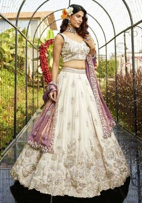 Purple Sequin Embroidered Tissue Lehenga Set With Dupatta