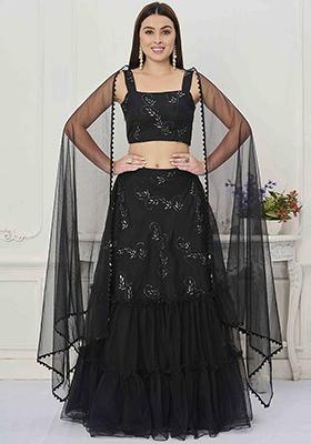 Black Embroidered Organza Lehenga Set
