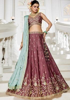 Rose Gold Sequin Embroidered Chiffon Lehenga Set With Dupatta