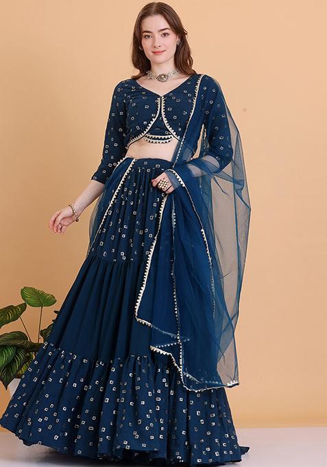 Blue Embroidered Georgette Lehenga Set