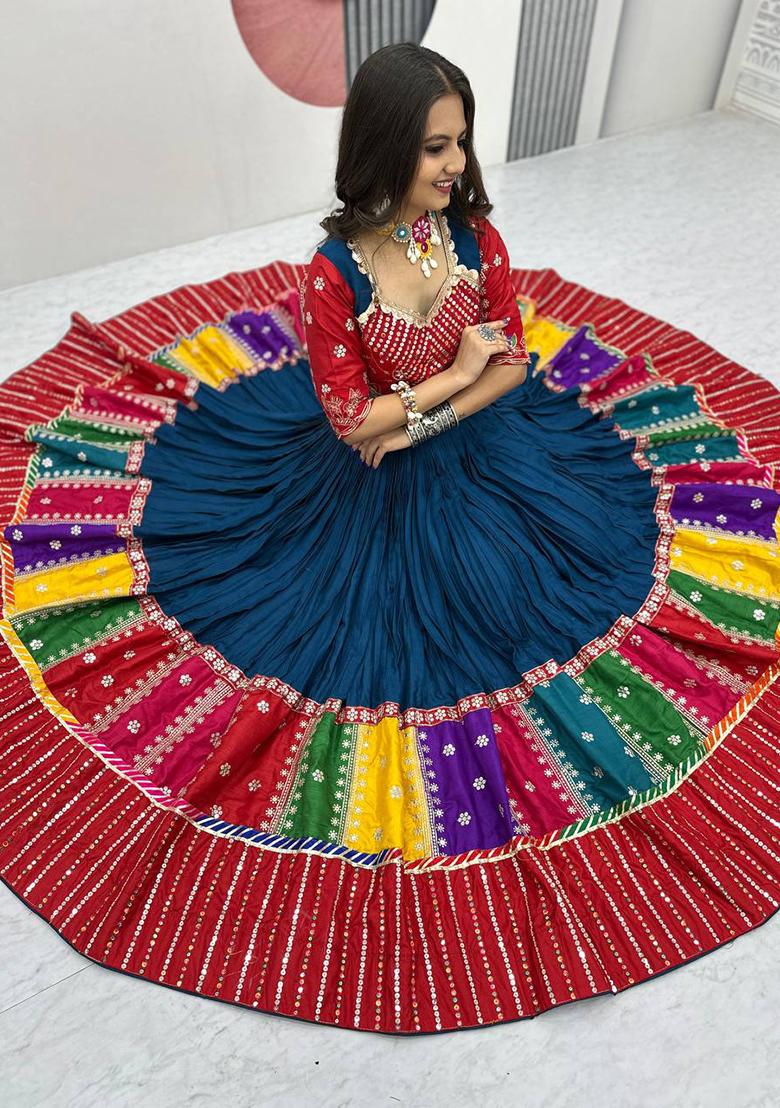 Multicolor Embroidererd Cotton Lehenga Set With Dupatta