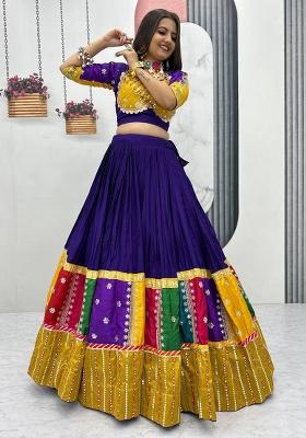 Multicolor Embroidererd Cotton Lehenga Set With Dupatta