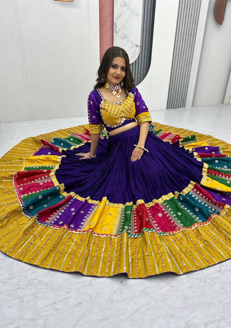 Multicolor Embroidererd Cotton Lehenga Set With Dupatta