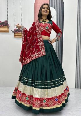 Multicolor Embroidererd Cotton Lehenga Set With Dupatta
