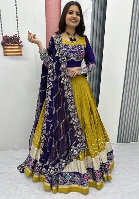 Multicolor Embroidererd Cotton Lehenga Set With Dupatta