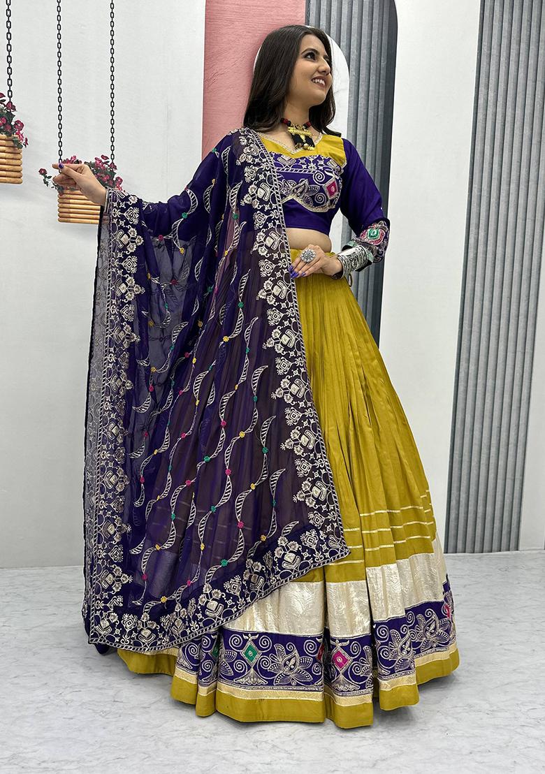 Multicolor Embroidererd Cotton Lehenga Set With Dupatta