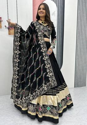 Black Embroidererd Cotton Lehenga Set With Dupatta