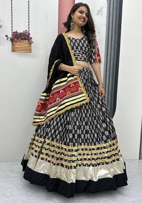 Black Embroidererd Cotton Lehenga Set With Dupatta