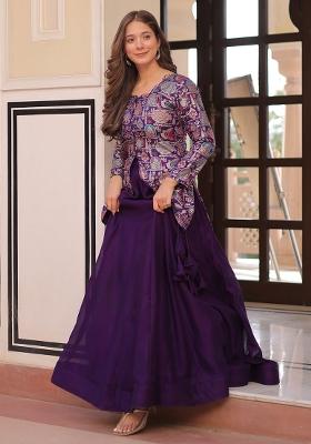 Purple Jacquard Pure Vichitra Lehenga Set With Dupatta