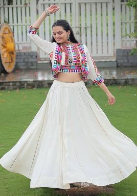 White Embroidererd Silk Lehenga Set With Dupatta