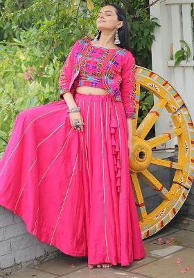 Rani Pink Embroidererd Silk Lehenga Set With Dupatta
