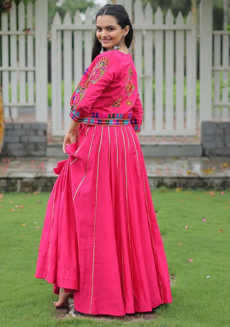 Rani Pink Embroidererd Silk Lehenga Set With Dupatta