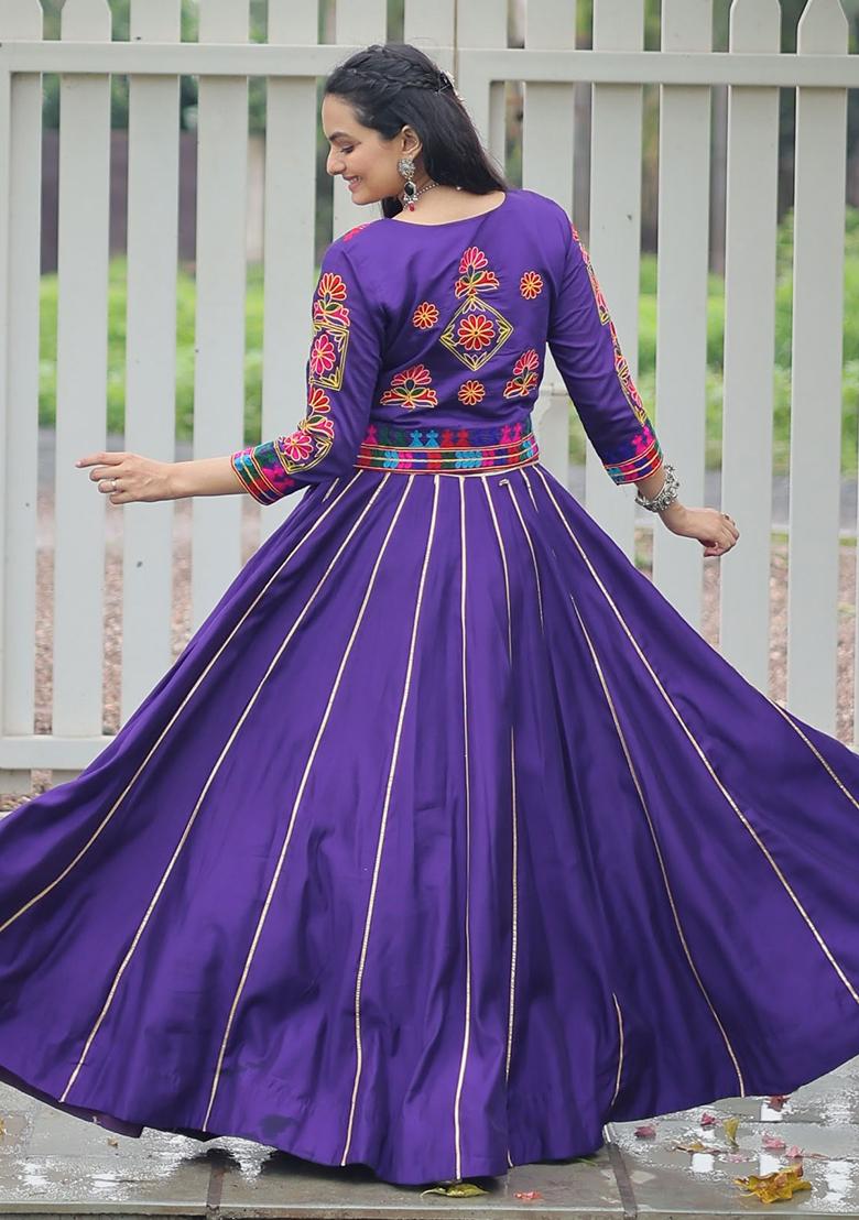 Purple Embroidererd Silk Lehenga Set With Dupatta