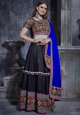Black Embroidered Silk Lehenga Set With Dupatta
