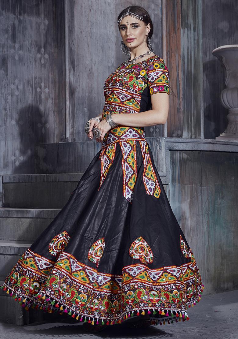 Black Embroidered Silk Lehenga Set With Dupatta