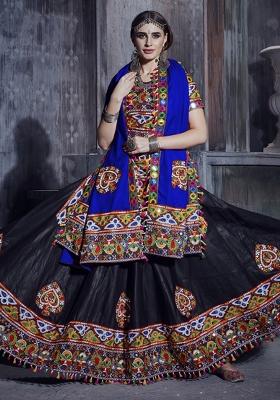 Black Embroidered Silk Lehenga Set With Dupatta