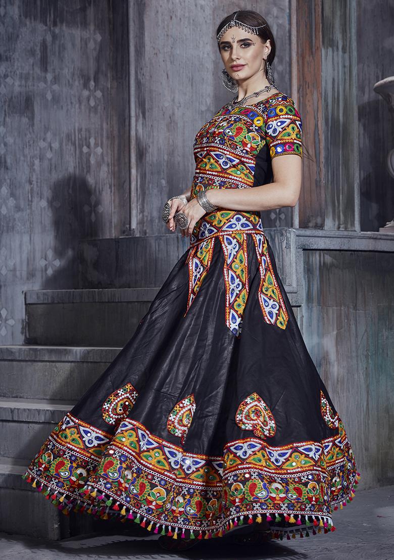 Black Embroidered Silk Lehenga Set With Dupatta