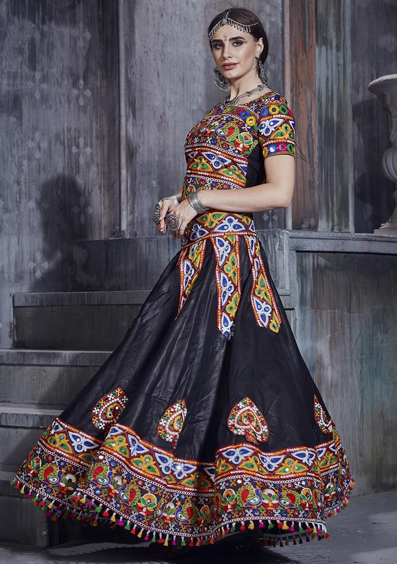 Black Embroidered Silk Lehenga Set With Dupatta