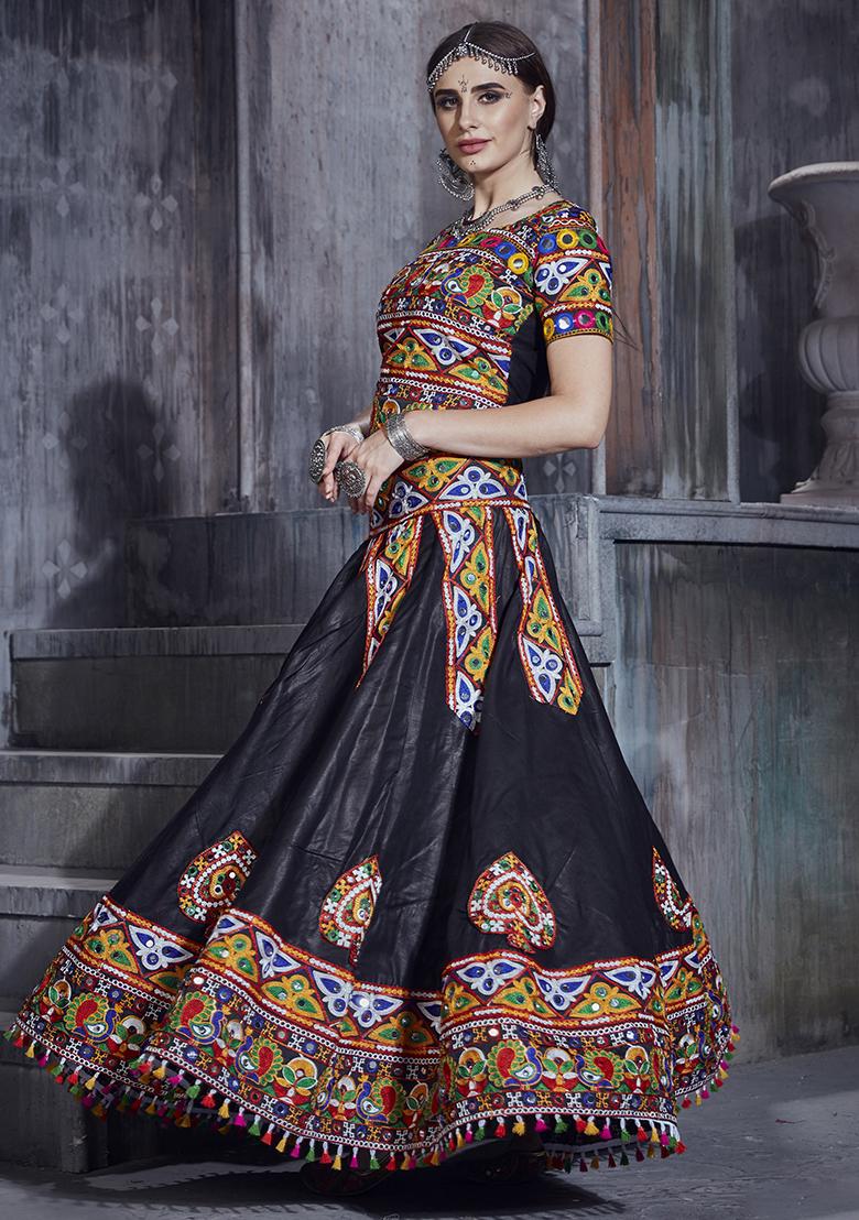 Black Embroidered Silk Lehenga Set With Dupatta