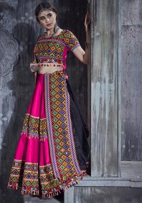 Pink Embroidered Silk Lehenga Set With Dupatta