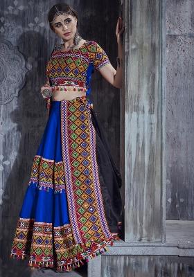 Blue Embroidered Silk Lehenga Set With Dupatta