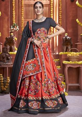 Red Embroidered Silk Lehenga Set With Dupatta