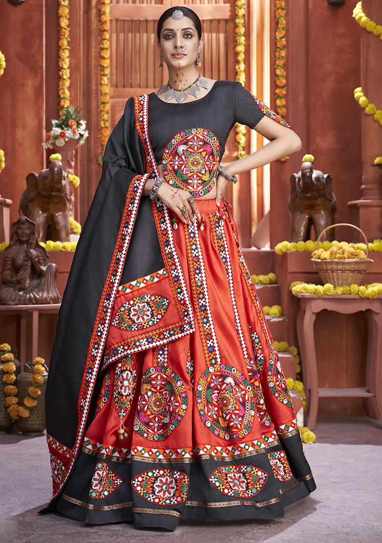 Red Embroidered Silk Lehenga Set With Dupatta