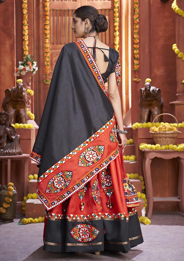 Red Embroidered Silk Lehenga Set With Dupatta