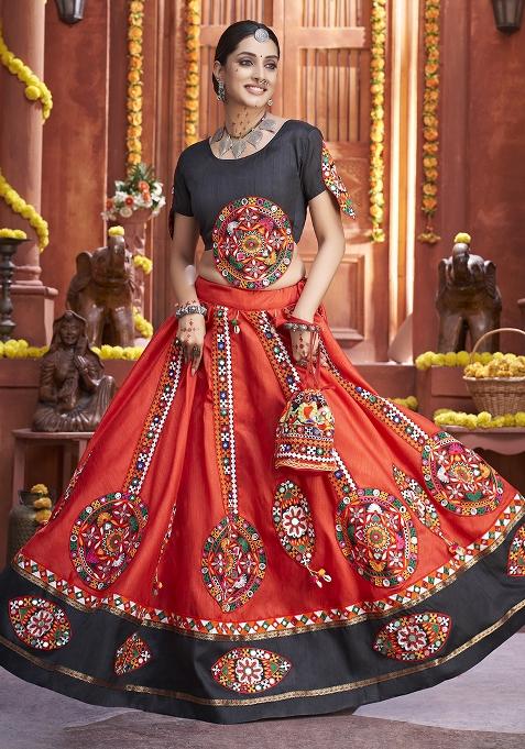 Red Embroidered Silk Lehenga Set With Dupatta