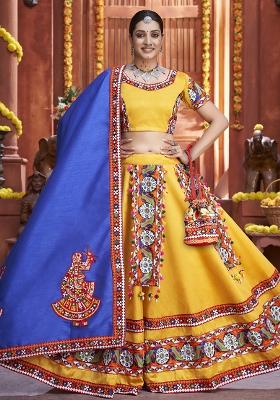 Yellow Embroidered Silk Lehenga Set With Dupatta
