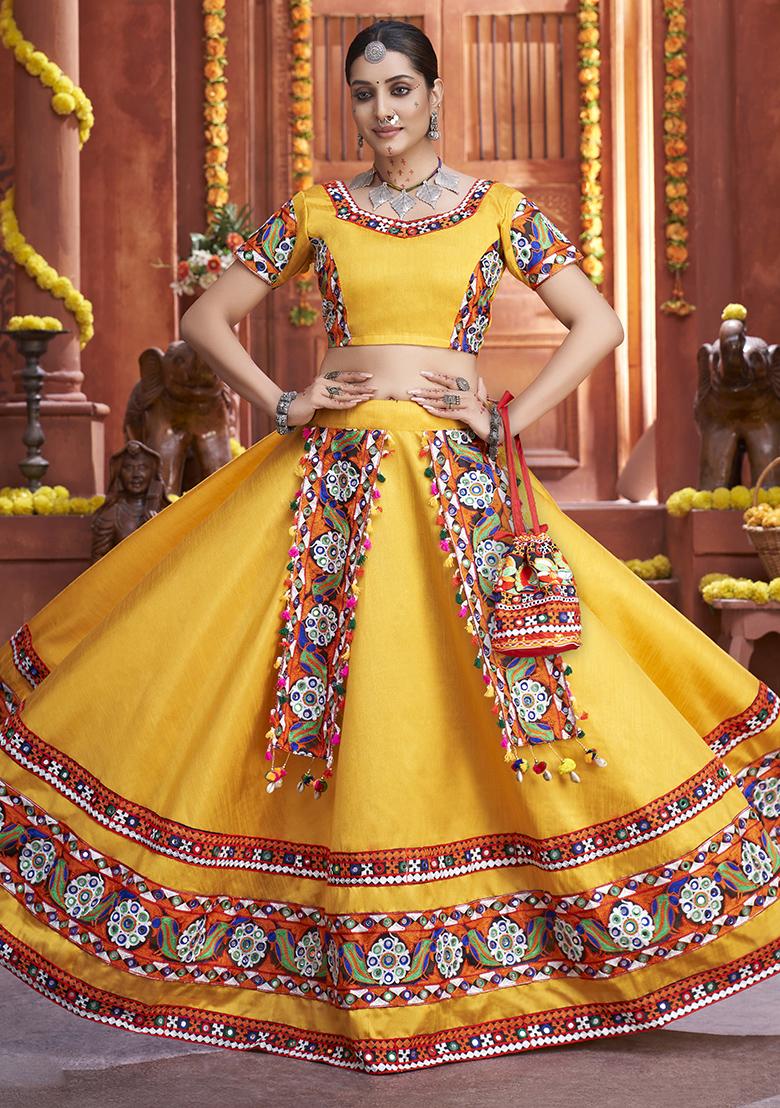 Yellow Embroidered Silk Lehenga Set With Dupatta