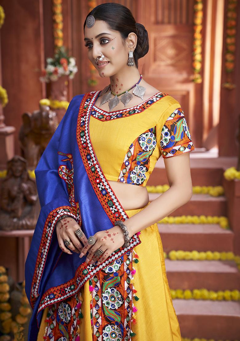 Yellow Embroidered Silk Lehenga Set With Dupatta