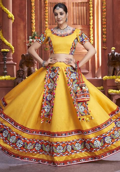 Yellow Embroidered Silk Lehenga Set With Dupatta