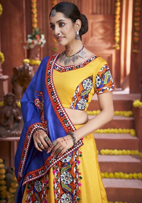 Yellow Embroidered Silk Lehenga Set With Dupatta