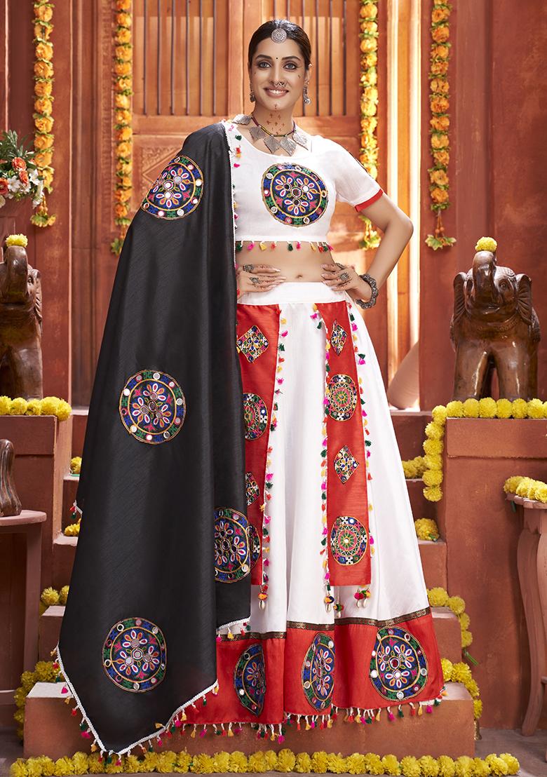 White Embroidered Silk Lehenga Set With Dupatta