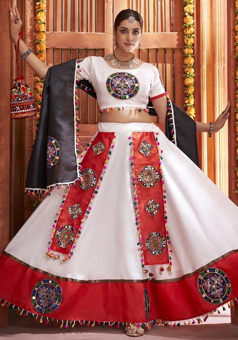 White Embroidered Silk Lehenga Set With Dupatta