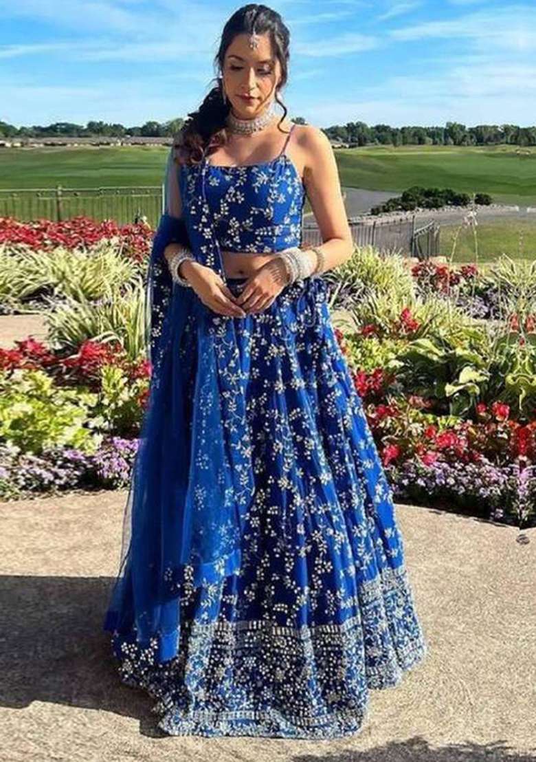 Royal Blue With Dupatta Georgette Lehenga Set with Embroidered for Diwali | Wedding & Festive Wear - Indya