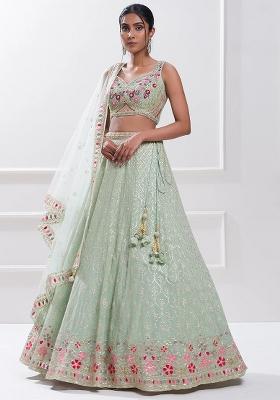 Pista Green Embroidered Georgette Lehenga Set With Dupatta