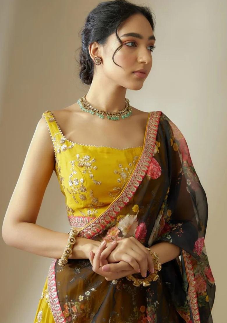 Yellow Embroidered Georgette Lehenga Set With Dupatta