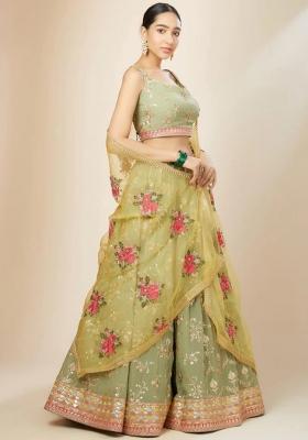 Pista Green Embroidered Georgette Lehenga Set With Dupatta