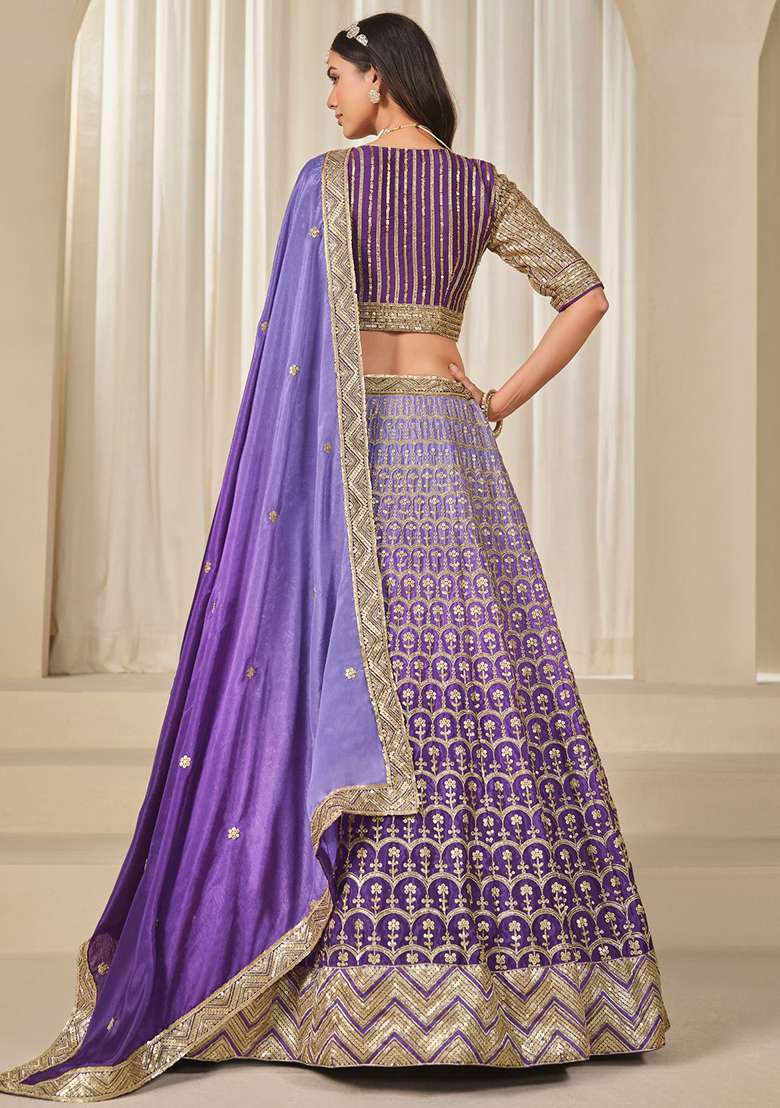 Purple With Dupatta Silk Blend Lehenga Set with Embroidered for Diwali | Wedding & Festive Wear - Indya
