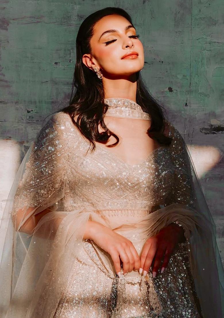 Golden Embroidered Silk Lehenga Set With Dupatta