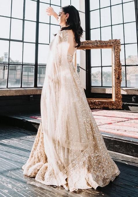 Golden Embroidered Silk Lehenga Set With Dupatta