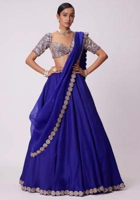 Blue Embroidered Georgette Lehenga Set With Dupatta